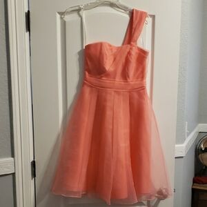 Coral One-Shoulder Organza Dress
